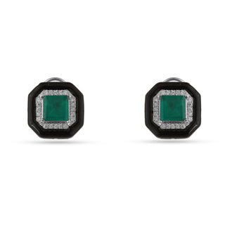 Hira - Black Enamel & Green Doublet Earrings