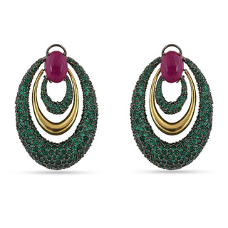 Hooriya - Pink and Green Stone Earrings