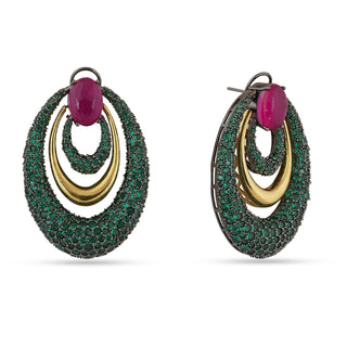 Hooria - Pink and Green Stone Earrings