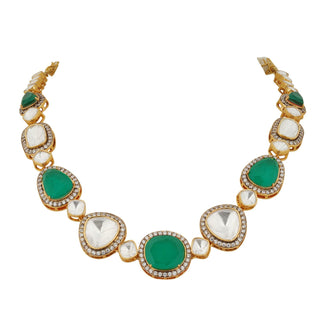 Raaya - Polki and Emerald Green Stone Necklace Set