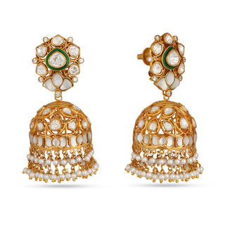 Gold Kundan Jhumka Earrings 