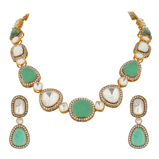 Raaya - Polki and Mint Green Stone Necklace Set