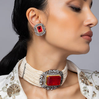 Elyanna- Green Doublet Stone & Pearl Choker Set