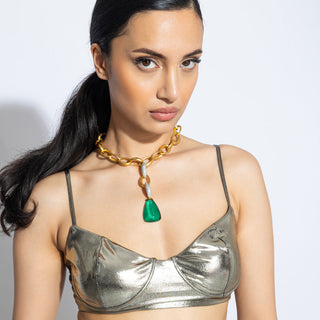 Layla - Gold Link & Green Doublet Necklace