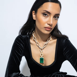 Adrena - Dark Green Pendant Chain Necklace