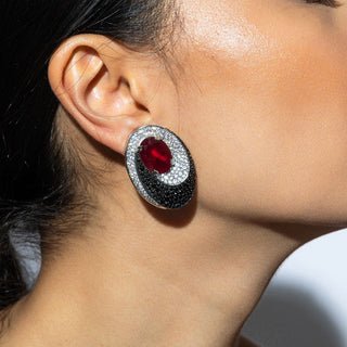 Izdihar - Black CZ & Ruby Centre Earrings