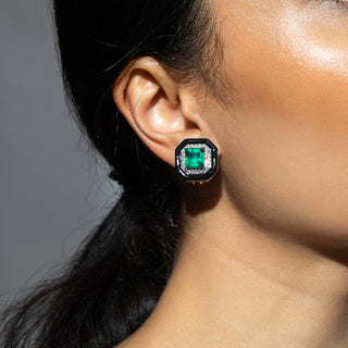 Hira - Black Enamel & Green Doublet Earrings