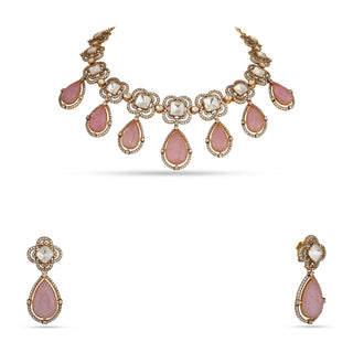 Firdaus - Kundan & Pink Stone Necklace Set