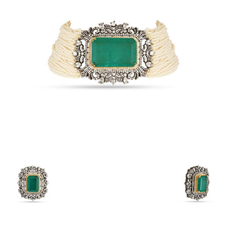 Elyanna-  Green Doublet Stone & Pearl Choker Set