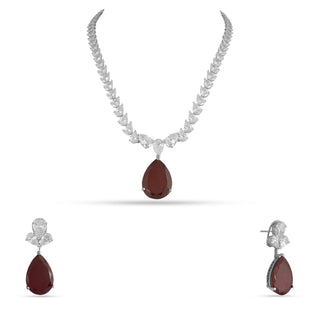 Zyva - Ruby Red Pendant & CZ Necklace Set