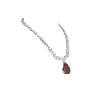 Zyva - Ruby Red Pendant & CZ Necklace Set