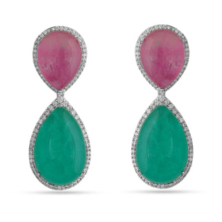 Isir - Green & Pink Cabochon Stone Dangler Earrings