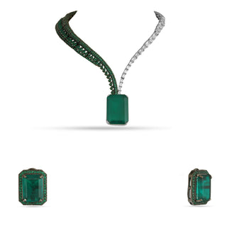 Ilaaf - Emerald Green Doublet & CZ Necklace Set