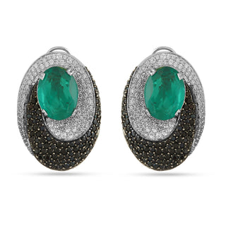 Izdihar - Black CZ & Green Centre Earrings