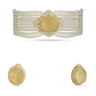 Angelica - Yellow Carved Doublet & Pearl Choker