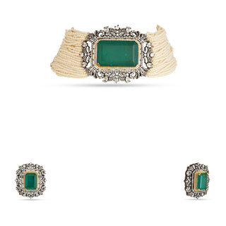 Elyanna- Green Doublet Stone & Pearl Choker Set