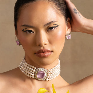 Pink Stone Pearl Choker Set
