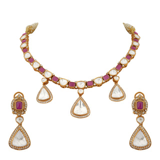 Polki and Red Stone Necklace Set