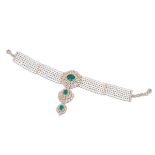 Gold Plated Green and Pearl Choker Full View