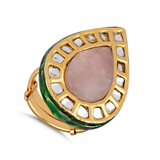 Drop Shape Pink Centred Kundan Ring