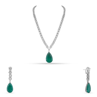 Emerald Green Single Stone Necklace Set