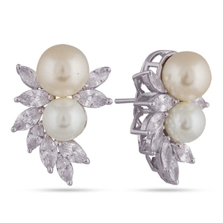 Flower Shaped Pearled CZ Earrings