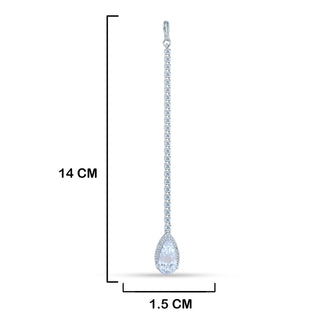 CZ Diamond Maang Tikka with measurements in cm. 14cm by 1.5cm.