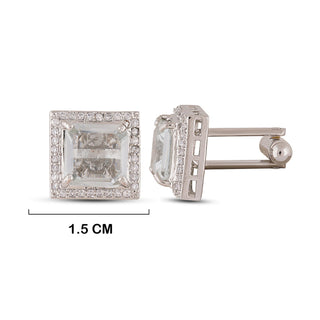 Cubic Zirconia Square Cufflinks with measurements in cm. 1.5cm.