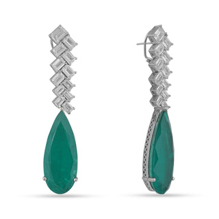 CZ and Green Drop Earrings