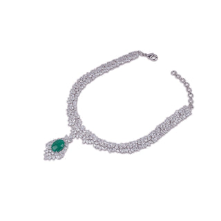 Barrah - Green Centred American Diamond Necklace Set