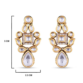 Classic Polki Studded Earrings with measurements in cm. 5cm by 2.5cm.