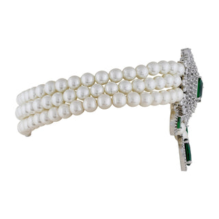 Cubic Zirconia Green Stone Pearl Choker