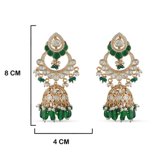 Green Bead Jhumki Kundan Earrings with Measurements