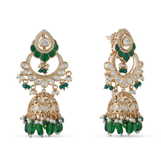 Green Bead Jhumki Kundan Earrings