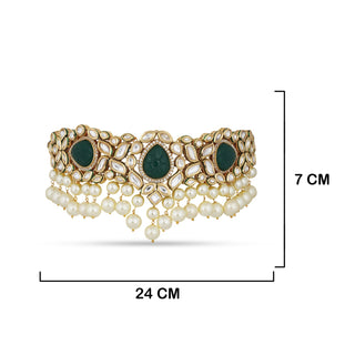 Green Stone Pearl Drop Kundan Choker with Measurements in cm