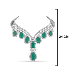 Emerald Green Stone American Diamond Necklace Set