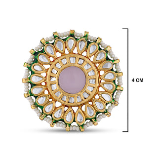 Pink Centred Meenakari Kundan Ring with measurements in cm. 4cm.