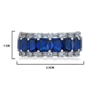 Cubic Zirconia Blue Stone Ring with measurements in cm. 1cm by 2.5cm.