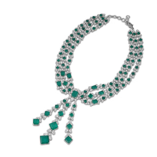 Three Layer Cubic Zirconia Green Stone Necklace Set