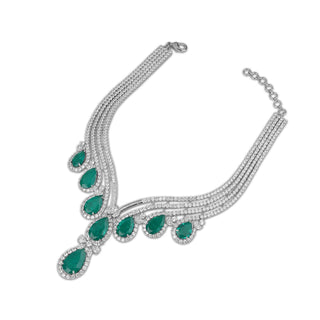 Afizah - Emerald Green Stone American Diamond Necklace Set