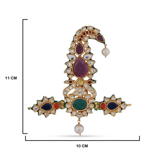 Multi Coloured Kundan Kalgi with measurements in cm. 11cm by 10cm.