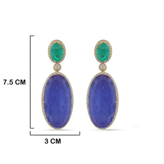 Aqua and Purple Stone Gold Earrings