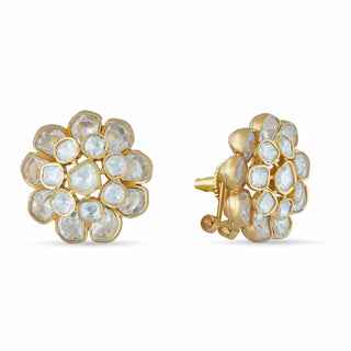 Gold Polki Flower Shaped Stud Earrings