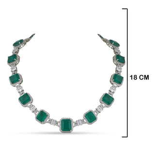 Emerald Green Stone Studded CZ Necklace Set