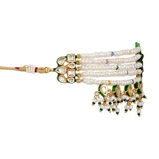 White Bead Kundan Flower Centred Choker. Side View.