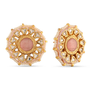 Rose Quartz Centred Kundan Earrings