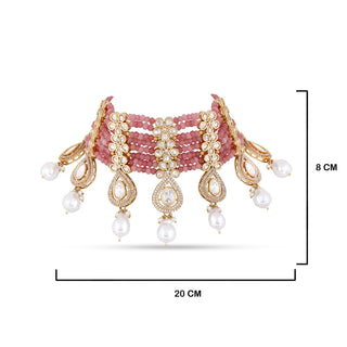 Pink Bead and Polki Choker with measurements in cm. 8cm by 20cm.