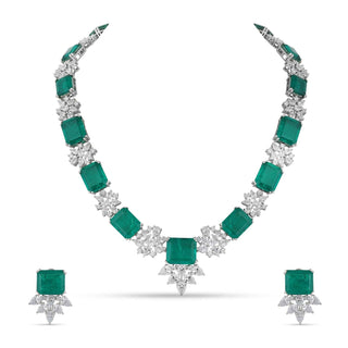  Emerald Green Stone CZ Necklace Set