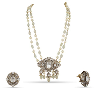 Daliya - Pearl and bead string polki necklace set