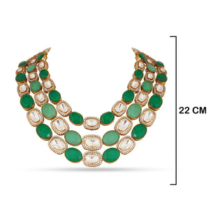 Deeba - Polki and Emerald green stone necklace set